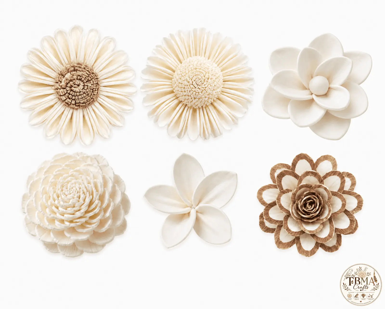 Natural White Sola Wood Flowers Assortment 3 (Without Bark) Premium Mix & Match Value Pack
