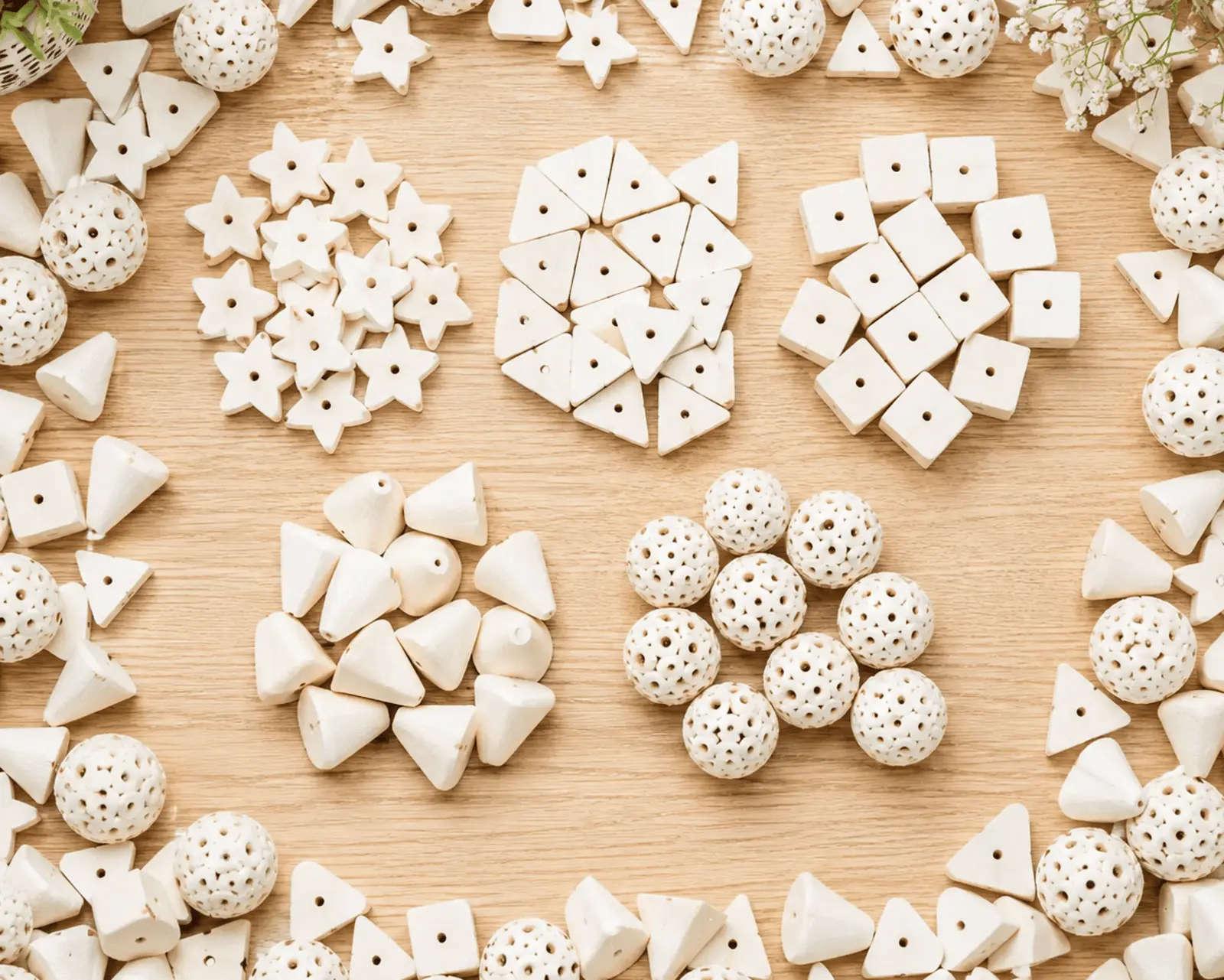 Mixed Natural White Sola Wood Shapes Eco-Friendly, Soft & Chewable Pet Toy Parts
