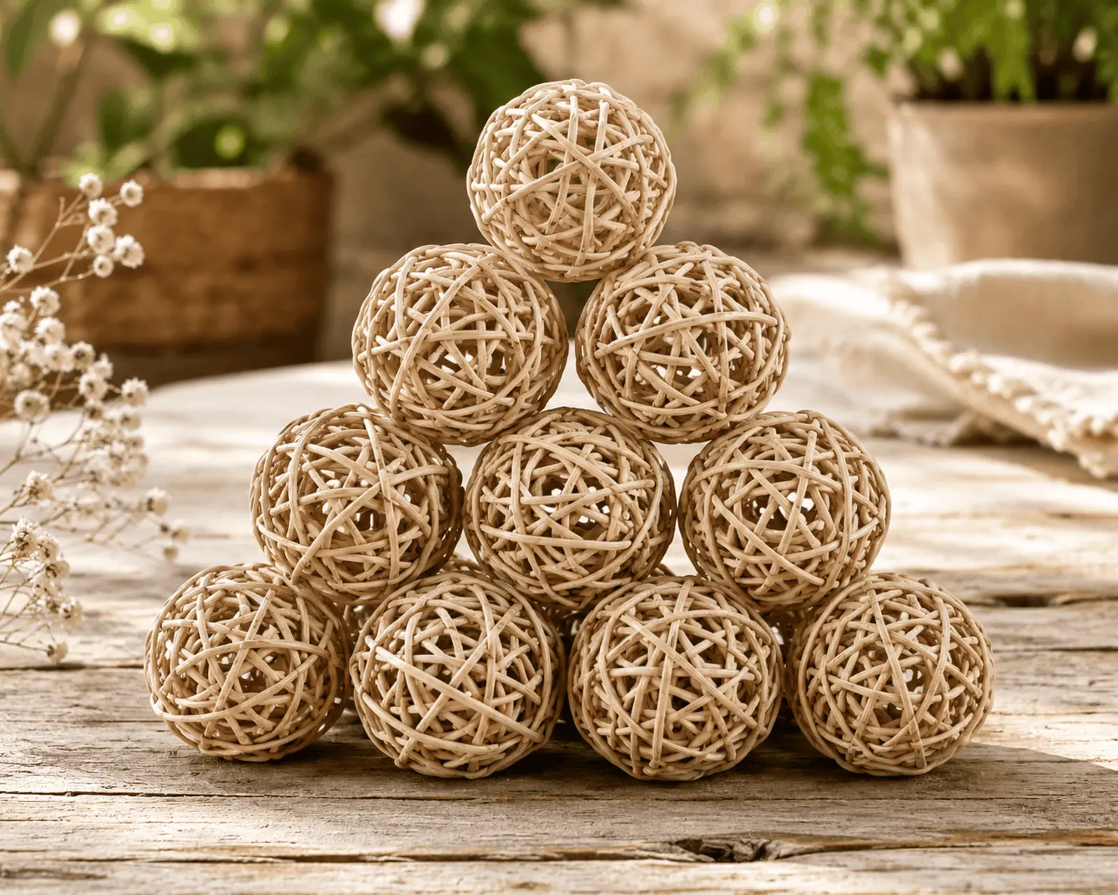 Natural Wicker Rattan Lata Balls Elegant Home Decor & Safe Pet Chew Toys
